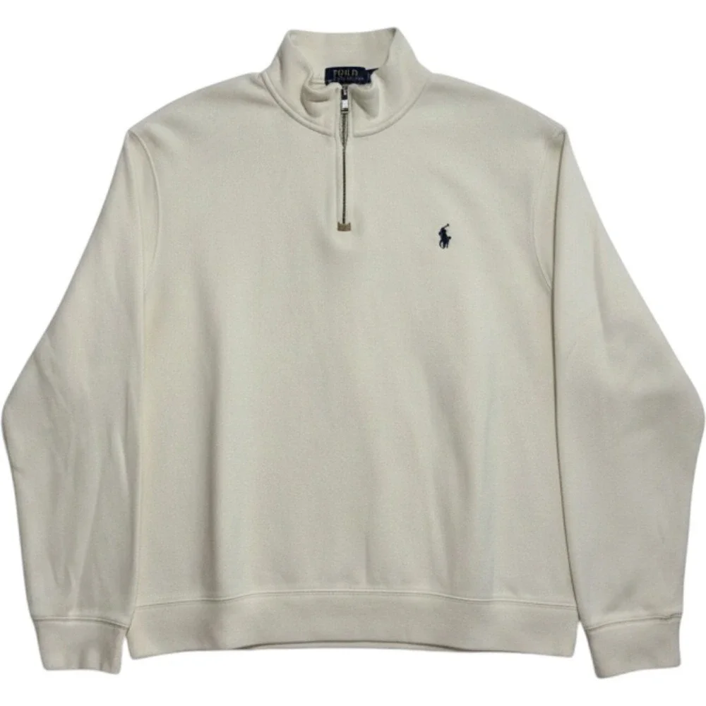 Polo Ralph Lauren Quarter Zip Pullover Mens Cream Mock Neck Old Money Preppy XL